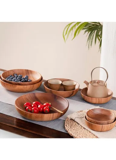 Anti-slip Acacia Wood Food Plate For Home, Cafeteria, Restaurants, Delis &amp; Bakeries (D20 x H4)cm