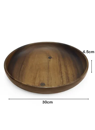 Anti-slip Acacia Wood Food Plate For Home, Cafeteria, Restaurants, Delis &amp; Bakeries (D30 x H4.5)cm