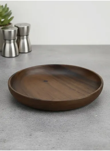 Anti-slip Acacia Wood Food Plate For Home, Cafeteria, Restaurants, Delis &amp; Bakeries (D30 x H4.5)cm