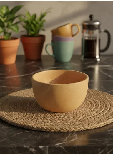 Eco-Friendly Natural Wooden Bowl Food-Safe, Durable &amp; Stackable Serving Bowl for Fruits, Salads &amp; Snacks (D10 x H6)cm - Small