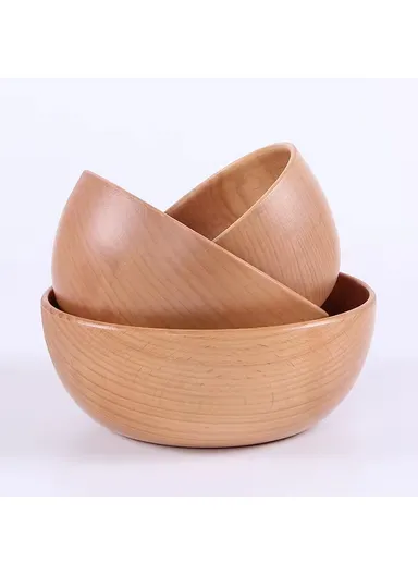 Eco-Friendly Natural Wooden Bowl Food-Safe, Durable &amp; Stackable Serving Bowl for Fruits, Salads &amp; Snacks (D14 x H6)cm - Large