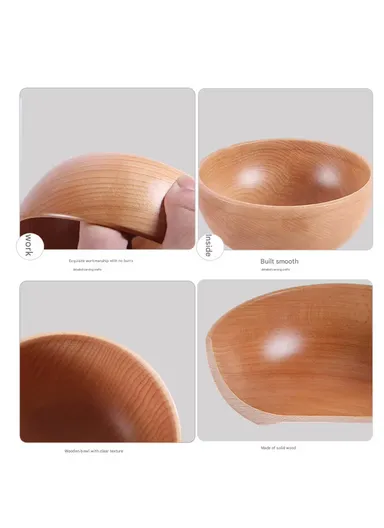 Eco-Friendly Natural Wooden Bowl Food-Safe, Durable &amp; Stackable Serving Bowl for Fruits, Salads &amp; Snacks (D14 x H6)cm - Large