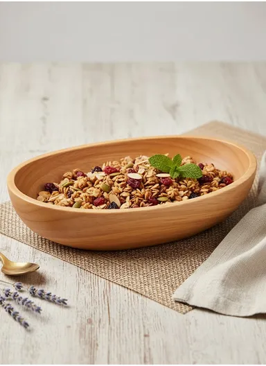 Eco-Friendly Natural Wooden Oval Bowl Food-Safe, Durable &amp; Stackable Serving Bowl (L21×W12×H5cm)