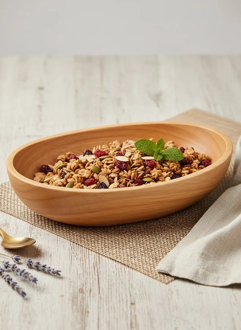 Eco-Friendly Natural Wooden Oval Bowl Food-Safe, Durable &amp; Stackable Serving Bowl (L21×W12×H5cm)