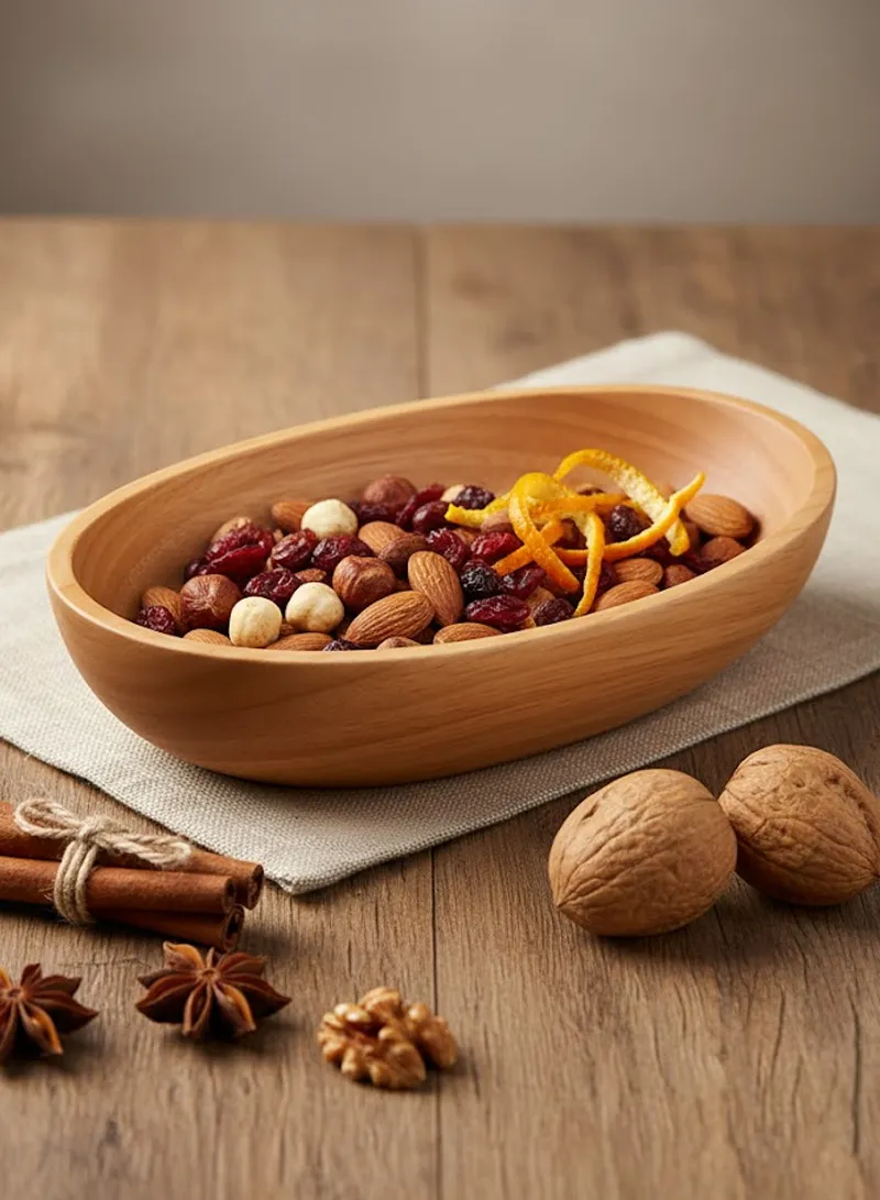 Eco-Friendly Natural Wooden Oval Bowl Food-Safe, Durable &amp; Stackable Serving Bowl (L21×W12×H5cm)