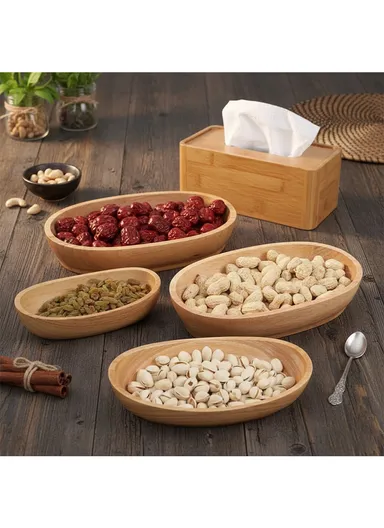 Eco-Friendly Natural Wooden Oval Bowl Food-Safe, Durable &amp; Stackable Serving Bowl (L21×W12×H5cm)
