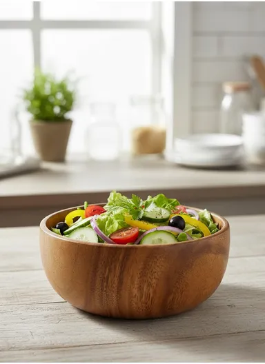 Eco-Friendly Natural Wooden Bowl Food-Safe, Durable &amp; Stackable Serving Bowl for Fruits, Salads &amp; Snacks (D16 x H7)cm