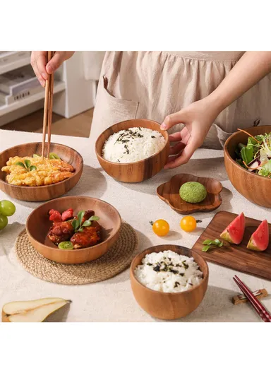 Eco-Friendly Natural Wooden Bowl Food-Safe, Durable &amp; Stackable Serving Bowl for Fruits, Salads &amp; Snacks (D16 x H7)cm