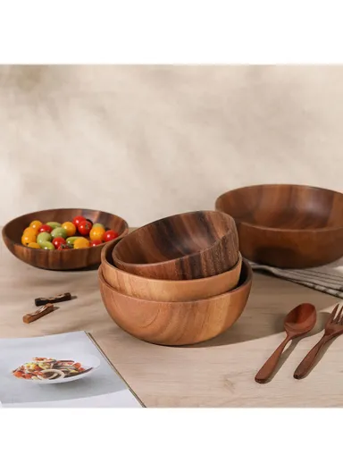 Eco-Friendly Natural Wooden Bowl Food-Safe, Durable &amp; Stackable Serving Bowl for Fruits, Salads &amp; Snacks (D16 x H7)cm
