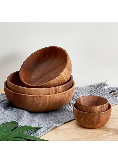Eco-Friendly Natural Wooden Bowl Food-Safe, Durable &amp; Stackable Serving Bowl for Fruits, Salads &amp; Snacks (D16 x H7)cm