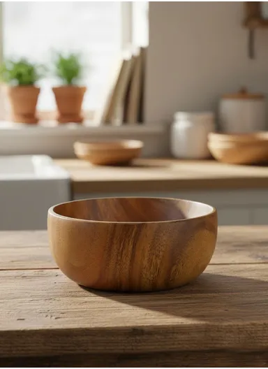 Eco-Friendly Natural Wooden Bowl Food-Safe, Durable &amp; Stackable Serving Bowl for Fruits, Salads &amp; Snacks (D16 x H7)cm