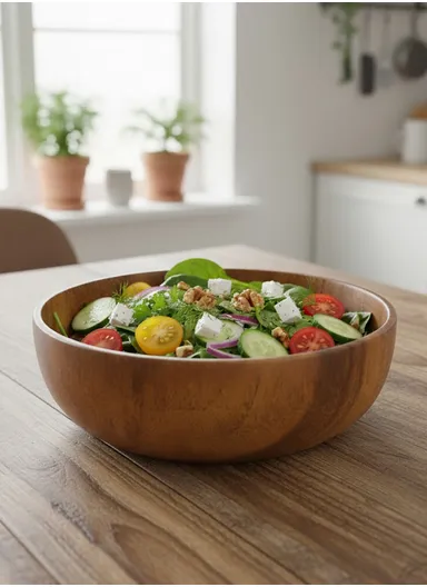 Eco-Friendly Natural Wooden Bowl Food-Safe, Durable &amp; Stackable Serving Bowl for Fruits, Salads &amp; Snacks (D20 x H7.5)cm