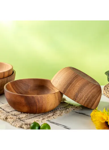 Eco-Friendly Natural Wooden Bowl Food-Safe, Durable &amp; Stackable Serving Bowl for Fruits, Salads &amp; Snacks (D20 x H7.5)cm
