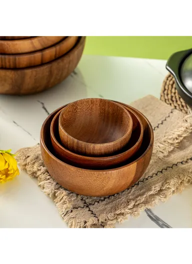 Eco-Friendly Natural Wooden Bowl Food-Safe, Durable &amp; Stackable Serving Bowl for Fruits, Salads &amp; Snacks (D20 x H7.5)cm