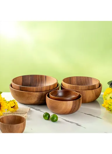 Eco-Friendly Natural Wooden Bowl Food-Safe, Durable &amp; Stackable Serving Bowl for Fruits, Salads &amp; Snacks (D20 x H7.5)cm