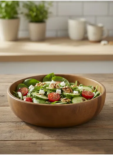 Eco-Friendly Natural Wooden Bowl Food-Safe, Durable &amp; Stackable Serving Bowl for Fruits, Salads &amp; Snacks (D24 x H7.5)cm