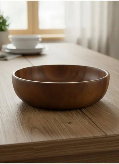 Eco-Friendly Natural Wooden Bowl Food-Safe, Durable &amp; Stackable Serving Bowl for Fruits, Salads &amp; Snacks (D24 x H7.5)cm