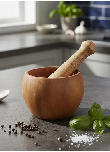 Wooden Mortar &amp; Pestle Garlic Masher Hand Grinder Crusher (D10 x H8)cm