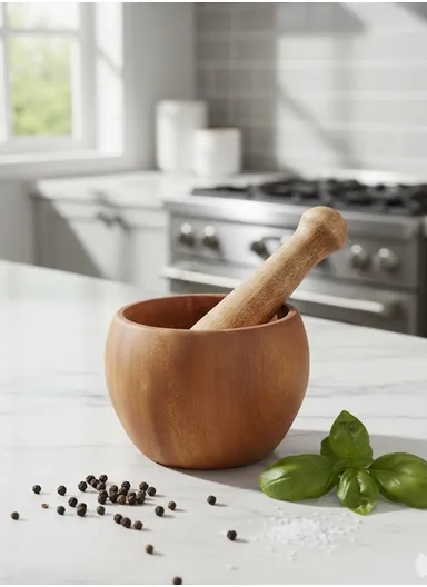 Wooden Mortar &amp; Pestle Garlic Masher Hand Grinder Crusher (D10 x H8)cm