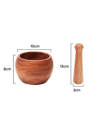 Wooden Mortar &amp; Pestle Garlic Masher Hand Grinder Crusher (D10 x H8)cm