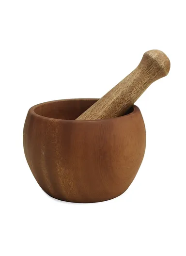 Wooden Mortar &amp; Pestle Garlic Masher Hand Grinder Crusher (D10 x H8)cm