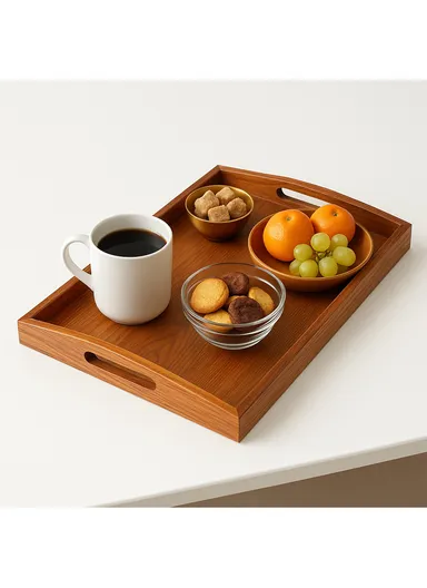 Wooden Serving Tray Non-Slip, Sturdy &amp; Drop-Resistant (L39 x W25 x H4.5)cm