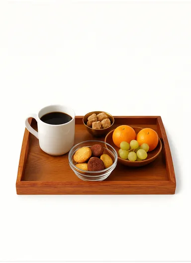 Wooden Serving Tray – Non-Slip, Sturdy &amp; Drop-Resistant (L45 x W35 x H4.5)cm
