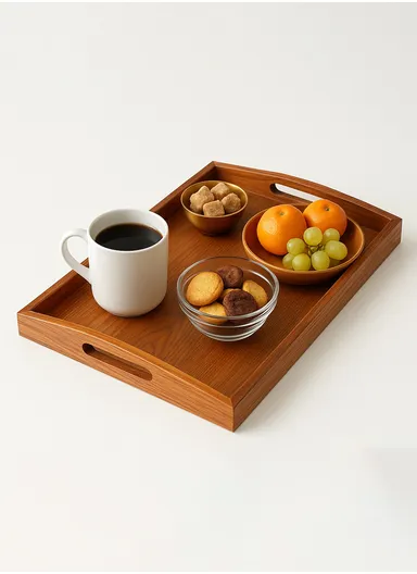Wooden Serving Tray – Non-Slip, Sturdy &amp; Drop-Resistant (L45 x W35 x H4.5)cm