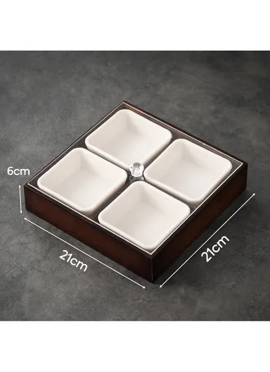 Bamboo Snack Serving Tray with Acrylic Lid, Divided Candy, Nut &amp; Dried Fruit Organizer – 4 Bowls