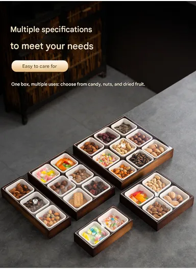 Bamboo Snack Serving Tray with Acrylic Lid, Divided Candy, Nut &amp; Dried Fruit Organizer – 4 Bowls