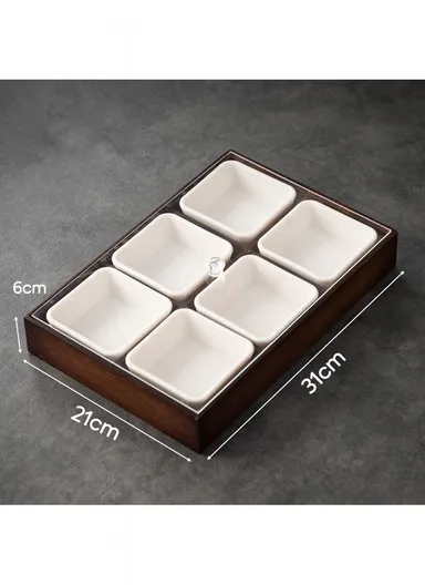 Bamboo Snack Serving Tray with Acrylic Lid, Divided Candy, Nut &amp; Dried Fruit Organizer – 6 Bowls