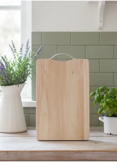 Wooden Cutting Board with Stainless Steel Handle, Non-Slip, Juice Groove, Durable &amp; Stylish Chopping &amp; Serving Board (L38 x W25 x H3)cm - Rectangle