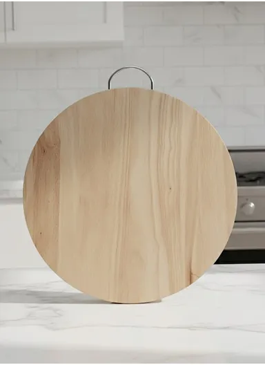 Wooden Cutting Board with Stainless Steel Handle – Non-Slip, Juice Groove, Durable &amp; Stylish Chopping &amp; Serving Board (D36 x H2)cm - Circle