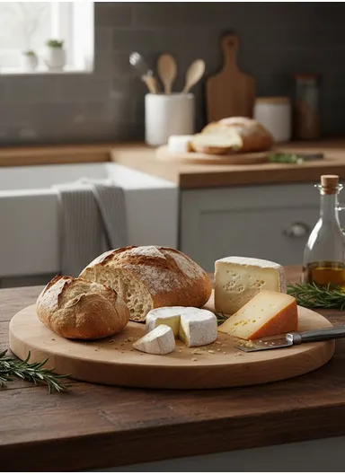 Wooden Cutting Board with Stainless Steel Handle – Non-Slip, Juice Groove, Durable &amp; Stylish Chopping &amp; Serving Board (D36 x H2)cm - Circle