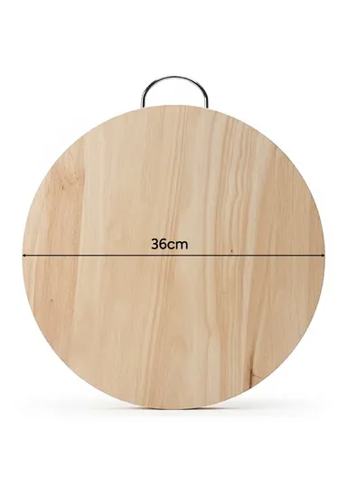 Wooden Cutting Board with Stainless Steel Handle – Non-Slip, Juice Groove, Durable &amp; Stylish Chopping &amp; Serving Board (D36 x H2)cm - Circle