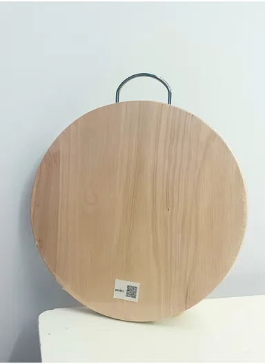 Wooden Cutting Board with Stainless Steel Handle – Non-Slip, Juice Groove, Durable &amp; Stylish Chopping &amp; Serving Board (D36 x H2)cm - Circle