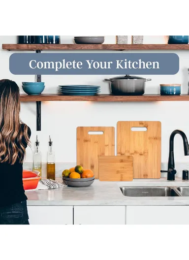 3Pcs Bamboo Cutting Board Set, Double-Sided, Juice Groove, Scar &amp; Odor-Resistant Kitchen Boards