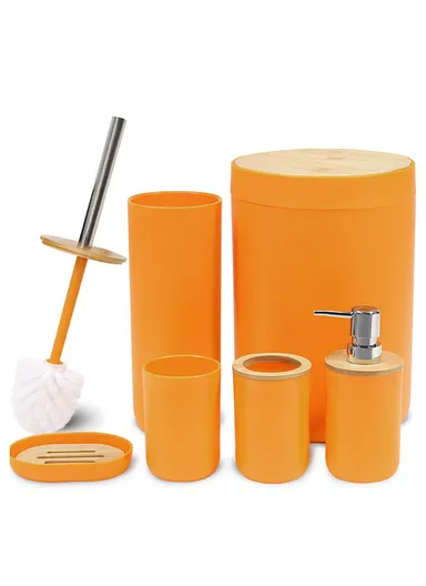 6 Pcs Bamboo Cover Bathroom Accessories Set JS100324 - Orange