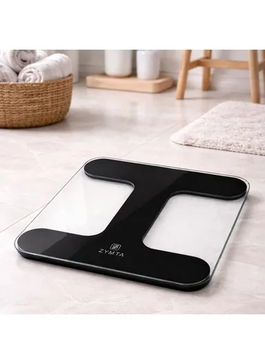 Bathroom Scale for Body Weight, Highly Accurate Digital Scale with Transparent and Slim Tempered Glass, Clear LCD Display, Batteries Included, Measures Weight up to 400 lb, Black