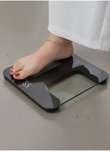 Bathroom Scale for Body Weight, Highly Accurate Digital Scale with Transparent and Slim Tempered Glass, Clear LCD Display, Batteries Included, Measures Weight up to 400 lb, Black