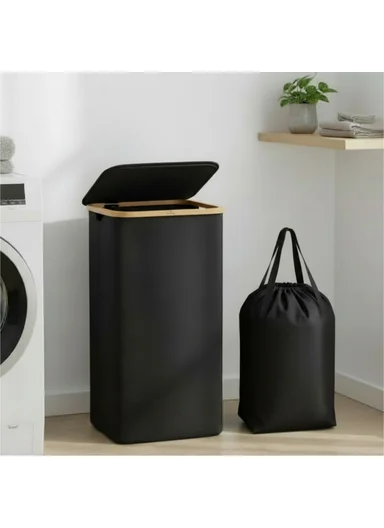 Zymta Laundry Basket With Lid &amp; Internal Support 40.5 x 33 x 60 cm - Black