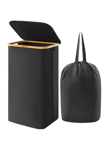 Zymta Laundry Basket With Lid &amp; Internal Support 40.5 x 33 x 60 cm - Black