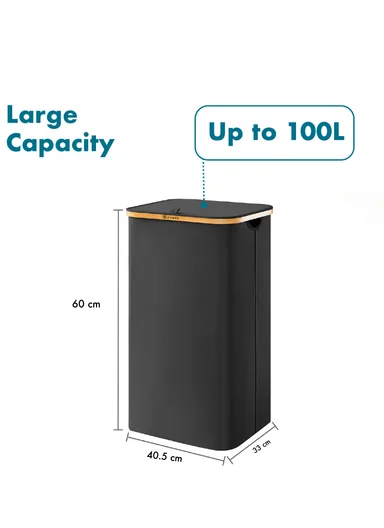 Zymta Laundry Basket With Lid &amp; Internal Support 40.5 x 33 x 60 cm - Black