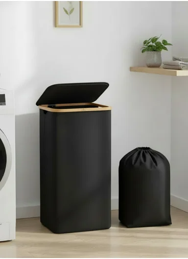 Zymta Laundry Basket With Lid &amp; Internal Support 40.5 x 33 x 60 cm - Black