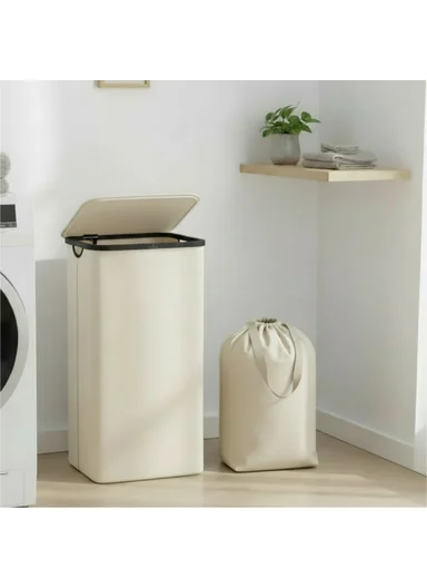 Zymta Laundry Basket With Lid And Internal Support 40.5 x 33 x 60 cm - Cream
