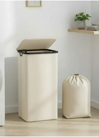 Zymta Laundry Basket With Lid And Internal Support 40.5 x 33 x 60 cm - Cream