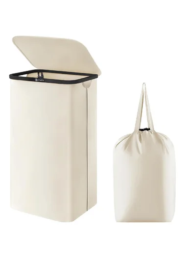 Zymta Laundry Basket With Lid And Internal Support 40.5 x 33 x 60 cm - Cream