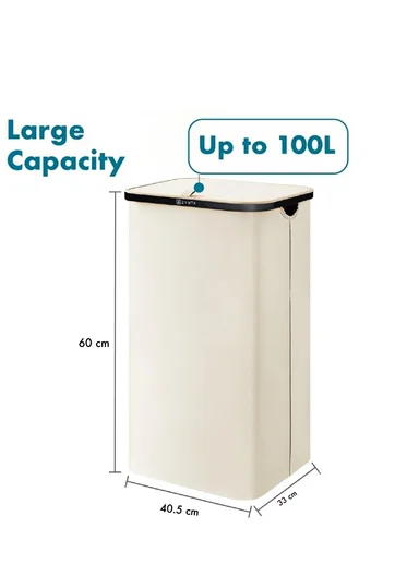 Zymta Laundry Basket With Lid And Internal Support 40.5 x 33 x 60 cm - Cream