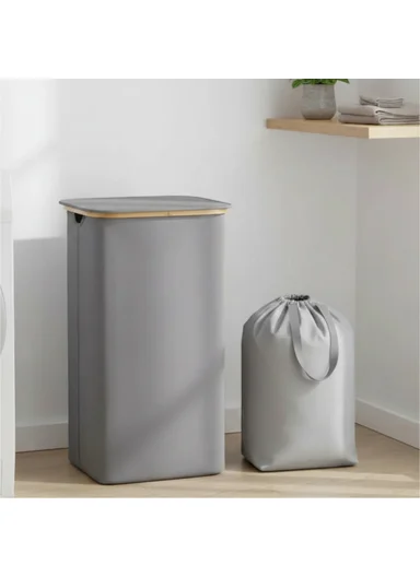 Zymta Laundry Basket With Lid &amp; Internal Support 40.5 x 33 x 60 cm - Grey