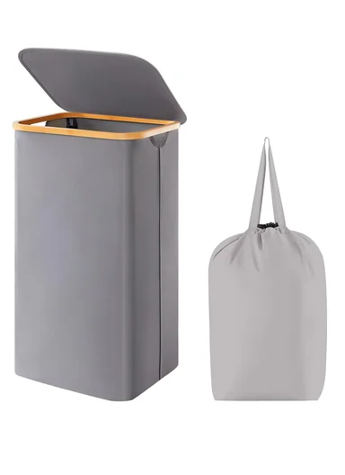 Zymta Laundry Basket With Lid &amp; Internal Support 40.5 x 33 x 60 cm - Grey